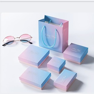 多尺寸可選 粉紅藍極光禮盒 送禮佳品 精美粉紅彩霞色飾品盒 高級銅版紙禮盒 戒指耳環項鍊吊墜 飾品包裝盒