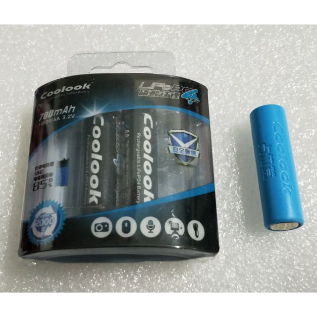 茶米電店~香港COOLOOK磷酸鋰鐵-3號AA格式鋰鐵充電電池3.2V (1盒2枚電池) 附占位桶1枚