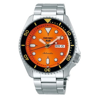 SEIKO WATCH 精工5 Sports黑外圈橘色面日期星期自動上鍊機械鋼帶腕錶 型號：SRPD59K1【神梭鐘錶】