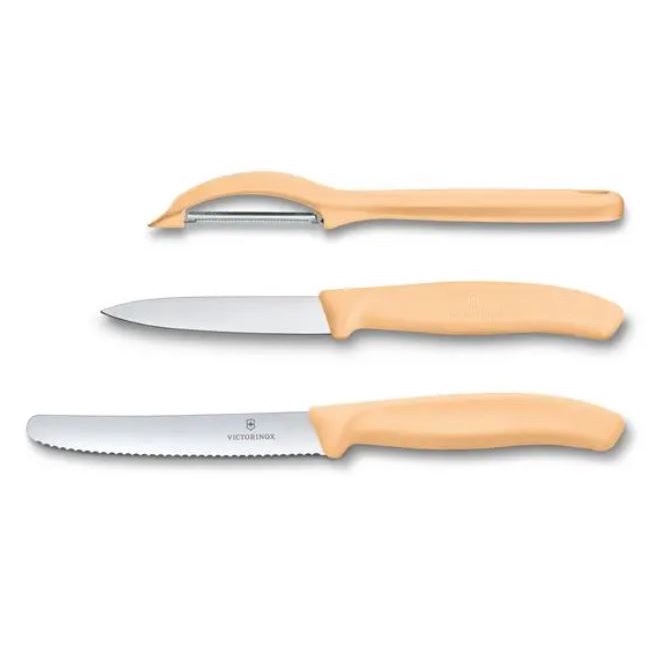VICTORINOX 廚刀 3 件組(含削皮刀) 粉橘色