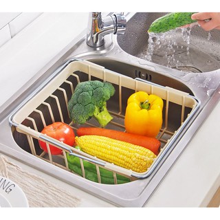 可伸縮水槽碗碟瀝水架 蔬果清洗籃