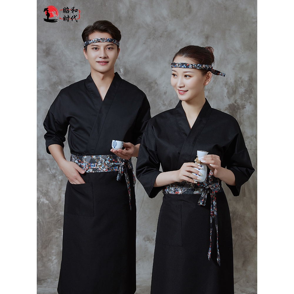 定制日式和服壽司店工作服料理店日式廚師服和風日式工作裝藏青上衣 蝦皮購物