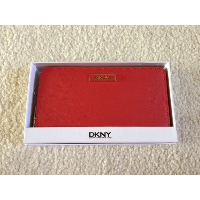 【美國JC】 DKNY 高雅經典 防刮皮革 紅色 拉鍊長夾 附盒子 ~現貨在台
