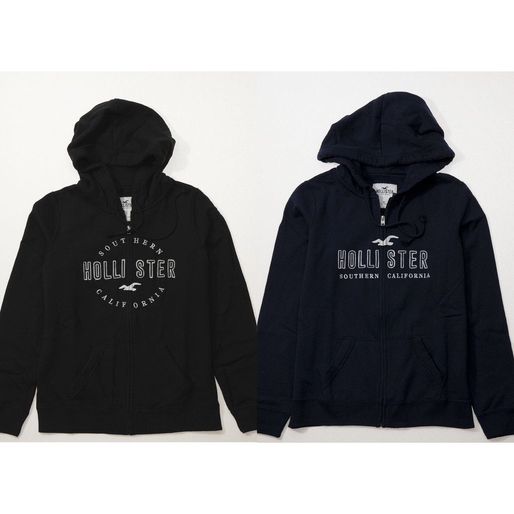 Hollister HCO女版刺繡海鷗連帽外套 黑/深藍