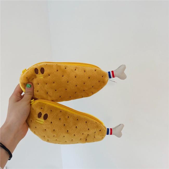 ML 夢藍百貨韓國ins可愛 卡通雞腿魚 毛絨筆袋 創意 個性 筆袋 文件 收納袋 文具袋 香蕉 鷄腿造型文具袋