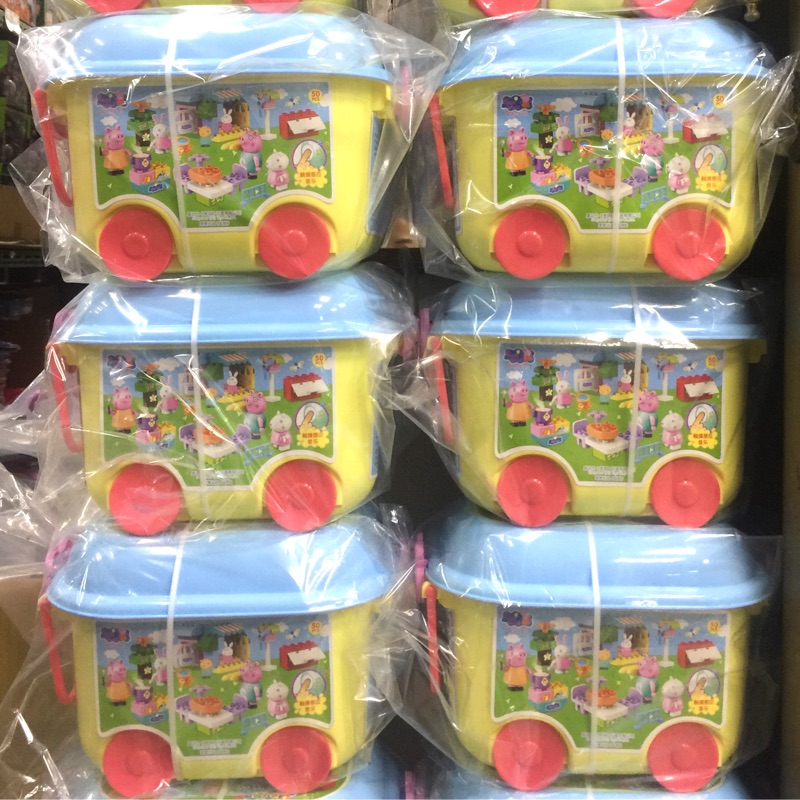 佩佩豬桶裝積木 佩佩豬歡樂時光大顆益智積木桶有音效 豪華野餐車 兒童積木 玩具行李箱 樂高積木