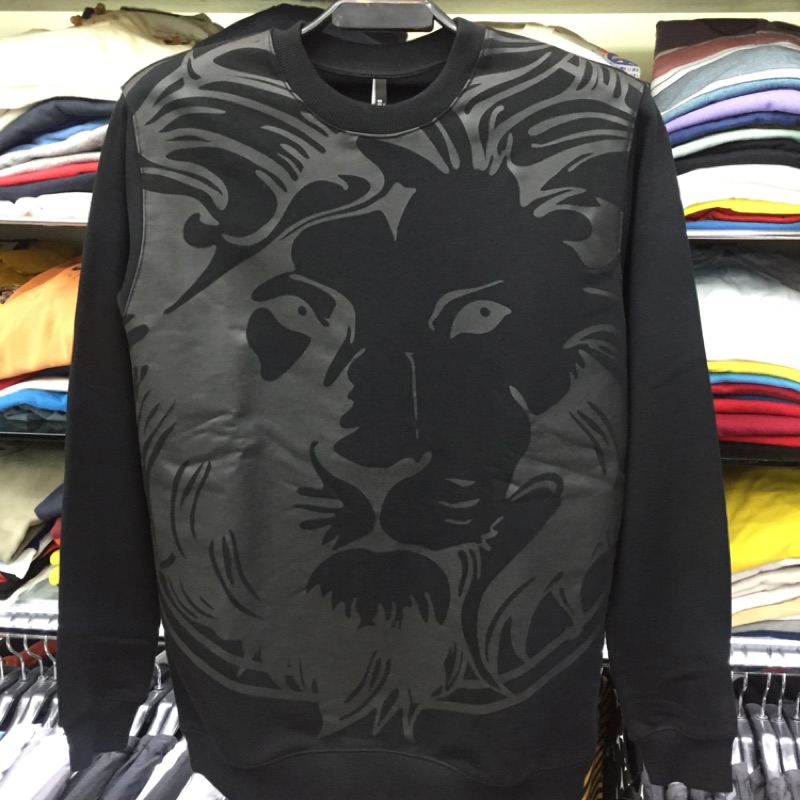 Versus Versace 黑色 經典 獅子頭 膠印 滿版圖案 長袖 棉質 大學T 圓領T恤 全新正品