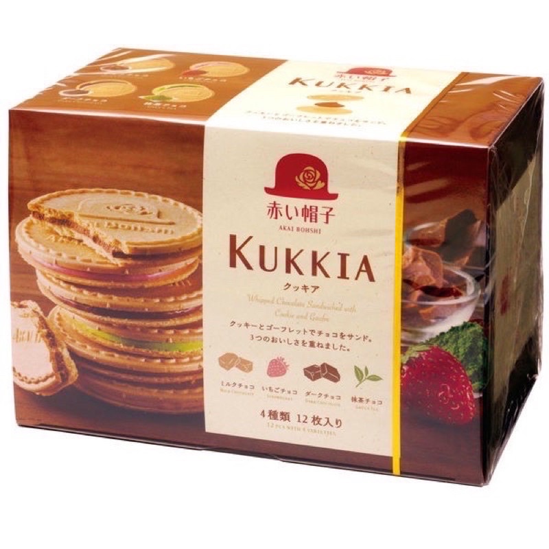 日本 KUKKIA 高帽子 紅帽子 綜合法蘭酥禮盒 牛奶巧克力&amp;黑巧克力&amp;抹茶巧克力&amp;草莓巧克力 93.6g