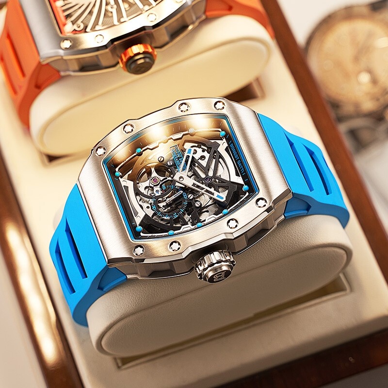 現貨 布加迪（BONEST GATTI）手錶男德國表機械錶全自動鏤空防水夜光酒桶型2022男士腕錶