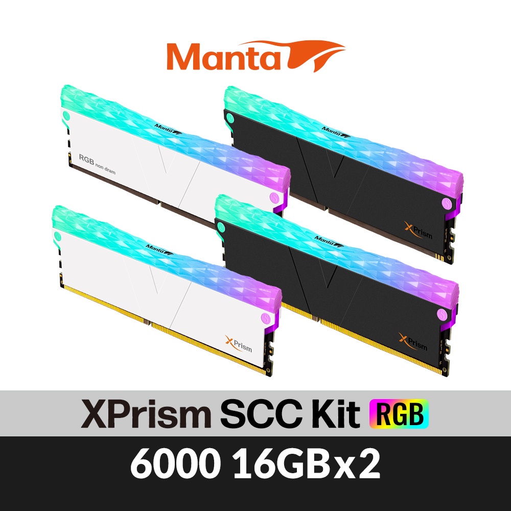 Manta SCC套件DDR5 6000 32G(16GX2)含2支RGB桌上型超頻記憶體+2支RGB虛擬燈條(黑/白)