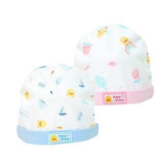 Piyo Piyo黃色小鴨初生半圓帽34cm，新生兒寶寶適用，立體半圓帽版型，彈性包覆佳，好戴不緊勒帽緣