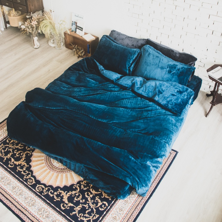 《伯尼寢具》素色法蘭絨床包四件組  土耳其藍