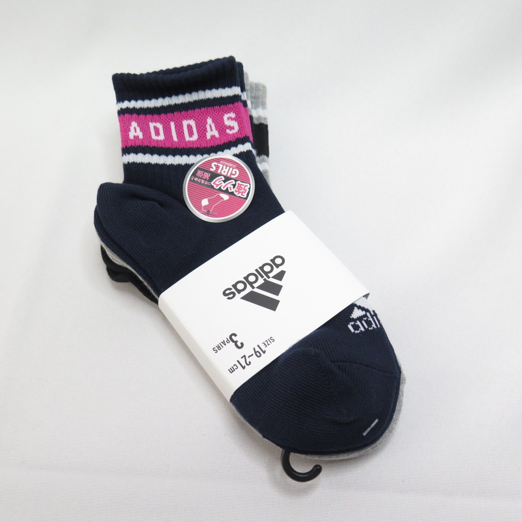 ADIDAS 日本代購 兒童襪 三雙入 薄底 補強 中童尺寸 32320G3002 黑x藍x粉【iSport代購】