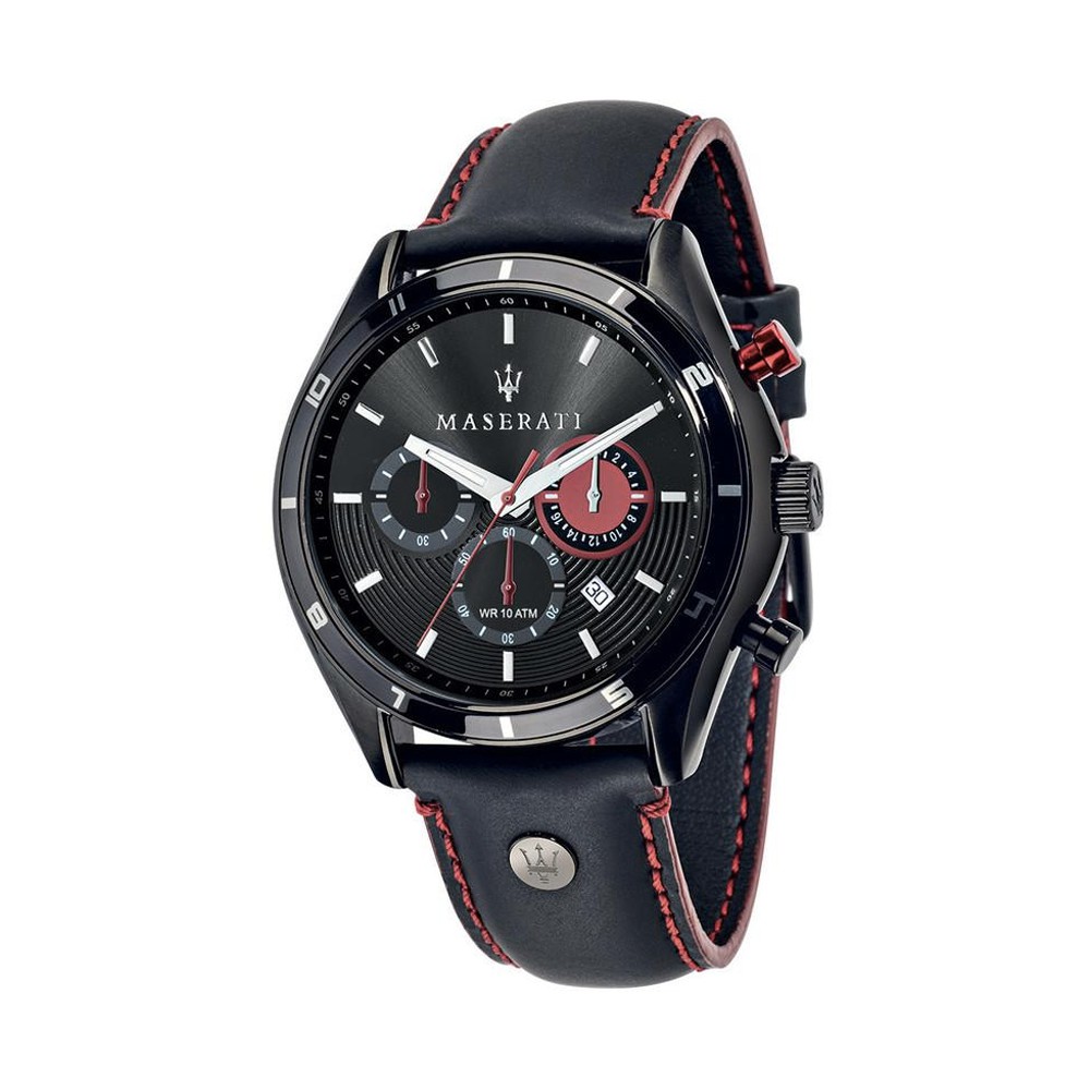 【Maserati 瑪莎拉蒂】SORPASSO三眼計時腕錶-黑紅款/R8871624002/台灣總代理公司貨享兩年保固
