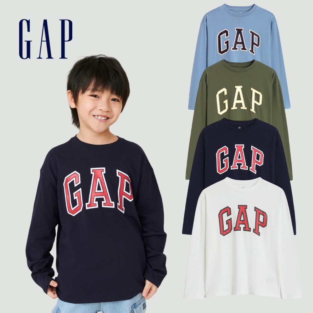 Gap 兒童裝 Logo純棉長袖T恤 厚磅密織親膚系列-多色可選(451360)