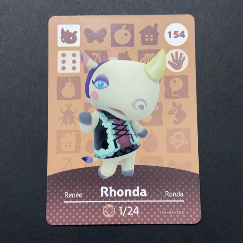 現貨正版動物森友會動物之森amiibo 卡片no 154 Rhonda 犀牛夢夢普通美版1月24日 蝦皮購物