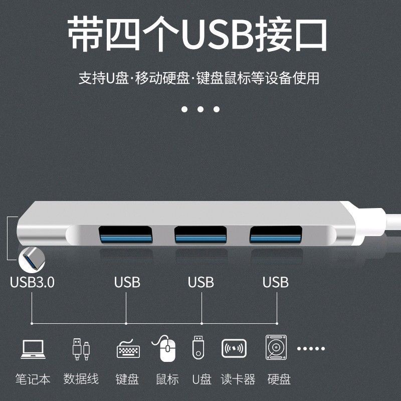 （現貨）Typec拓展塢USB hub一拖四集線器蘋果電腦轉換器華為筆記本分線器