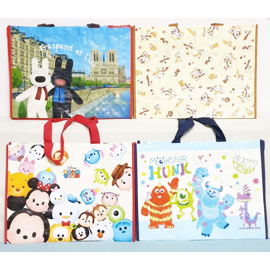 日本進口 正版授權法國卡斯柏與麗莎手提袋tsum tsum萬用袋怪獸電力公司手提塑料袋奇奇蒂蒂卡通提袋旅行外出玩具尿布袋