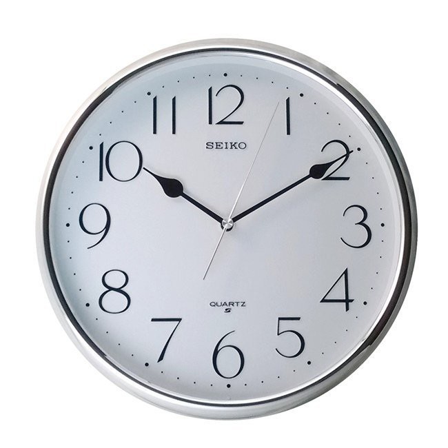 SEIKO CLOCK 日本精工現代感銀色邊框白色面阿拉伯數字刻劃掛鐘型號：QXA001ST【神梭鐘錶】 | 蝦皮購物