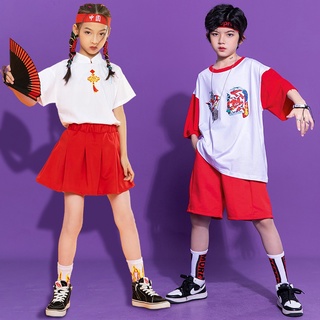 🎈小麥家🎈現貨兒童中國風街舞套裝男童嘻哈少兒hiphop服裝女童六一演出服幼兒園