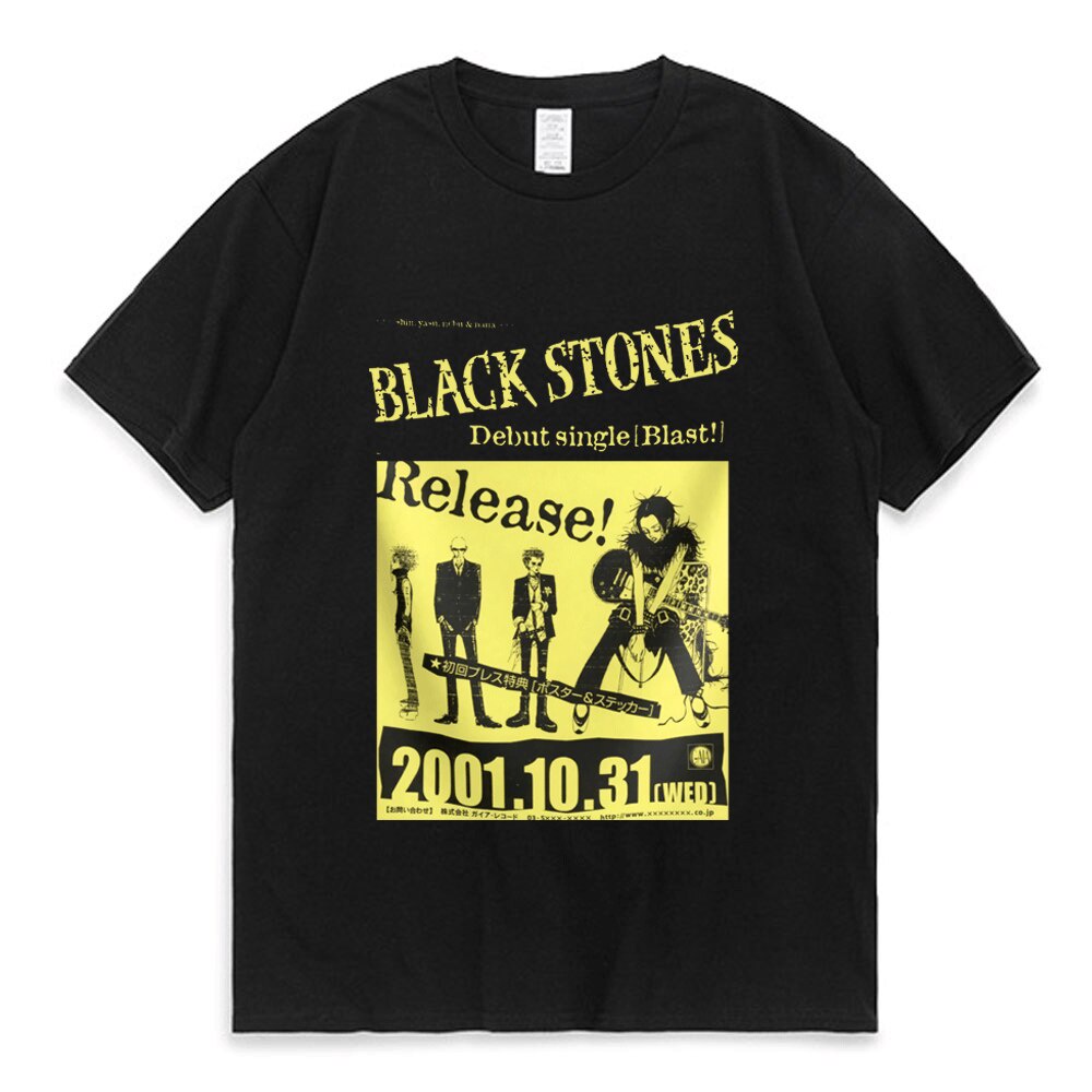 日本動漫 Nana Osaki The Black Stones 圖案 T 恤男士女士酷漫畫 90 年代復古黑色 T 恤