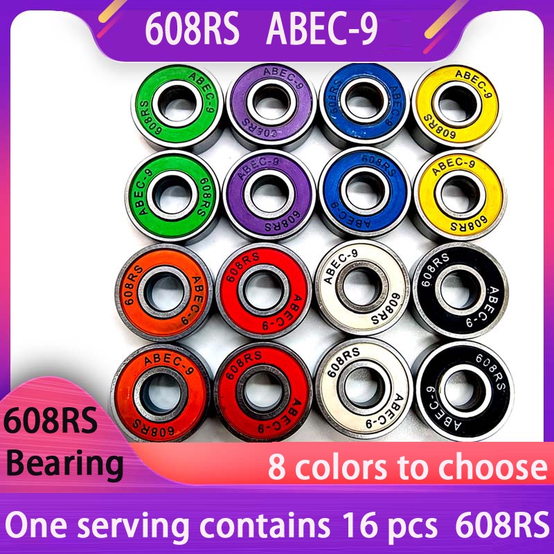 16pcs ABEC9 608 2RS 直排輪滑輪軸承 608 RS 防銹滑板球軸承 608RS 紅色密封 8x22x7