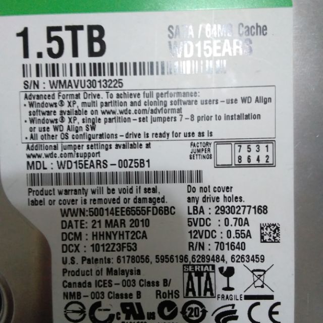 壞硬碟，WD15EARS，1.5TB，500元，