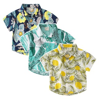 [現貨]帥氣熱帶風圖案短袖襯衫 檸檬樹葉 曼陀羅之花 綠芭蕉 黃白香蕉 藍色風情 童裝 襯衫 短袖上衣 上衣