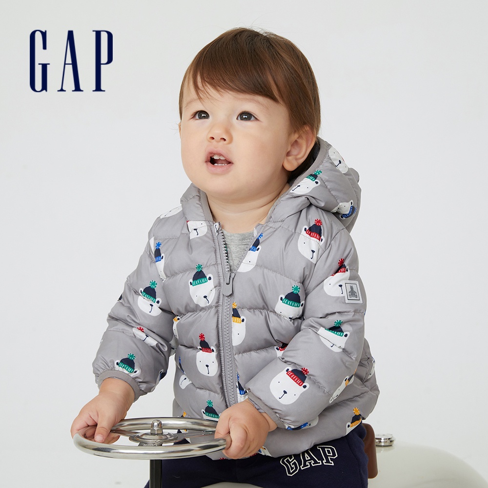 Gap 嬰兒裝 防雨印花3D熊耳羽絨外套 大絨朵羽絨系列-小熊印花(400271)