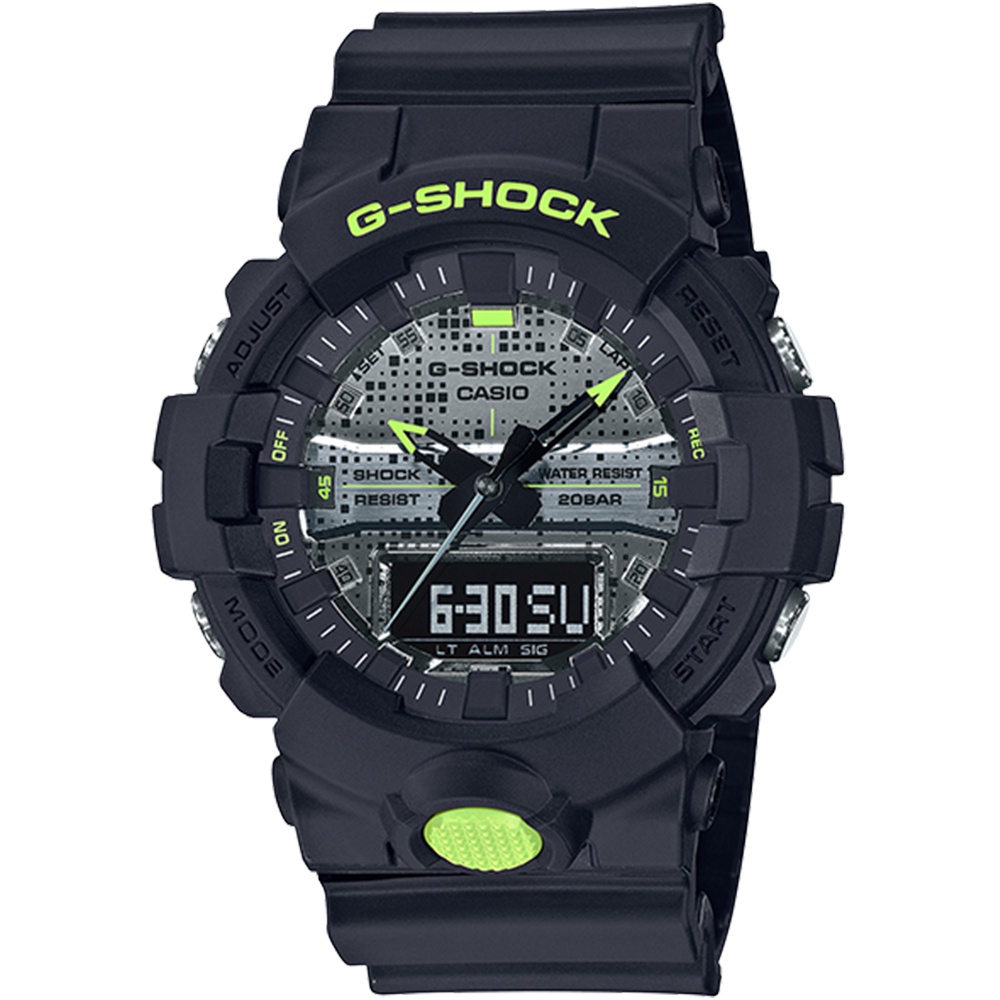 【CASIO】卡西歐 G-SHOCK 點陣迷彩霧黑雙顯計時錶 GA-800DC-1A 台灣卡西歐保固一年