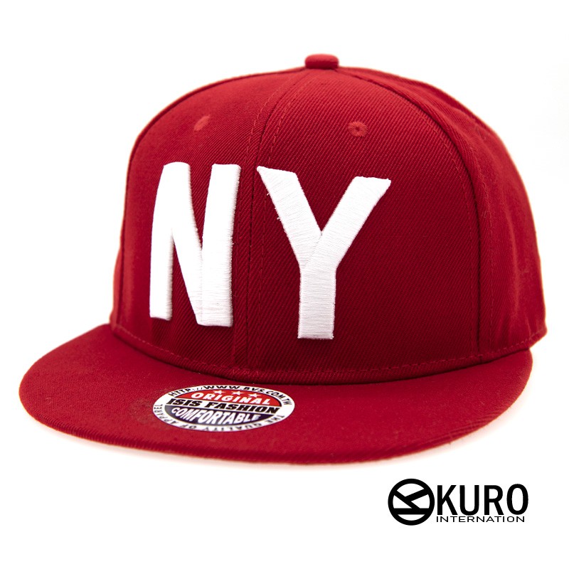 KURO-SHOP紅色NY電繡潮流板帽棒球帽