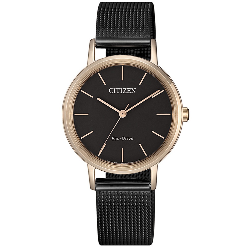 CITIZEN 星辰錶 Lady's 黑金太陽能錶 米蘭錶帶 30mm EM0577-87E 原廠公司貨