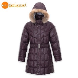 【荒野WILDLAND】女 貉子毛中長羽絨衣 觸感細緻/柔軟保暖 深紫色