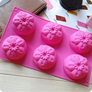 A-044 6孔 櫻花 五片小花模具 矽膠蛋糕模具 DIY 巧克力 冰格 製冰 手工皂模具