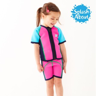 《Splash About 潑寶》Wetsuit Jacket & Shorts 兒童防寒游泳套裝 - 棕櫚樹/桃紅