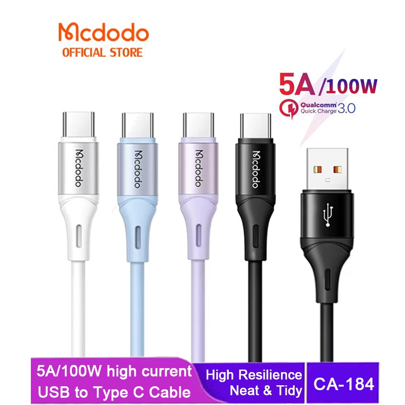 Mcdodo USB 轉 C 型電纜 1.2M 5A 大電流 100W 完全兼容的閃光燈充電電纜 CA-184