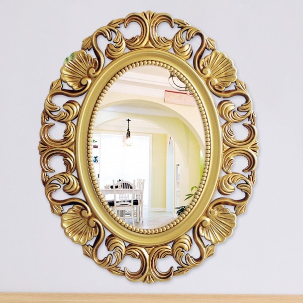 古典花紋裝飾鏡 仿舊橢圓鏡 金色框鏡 造型鏡 文藝復興化妝鏡 居家佈置掛鏡 歐式圓鏡 壁鏡 掛飾鏡 店面擺飾鏡 復刻風鏡