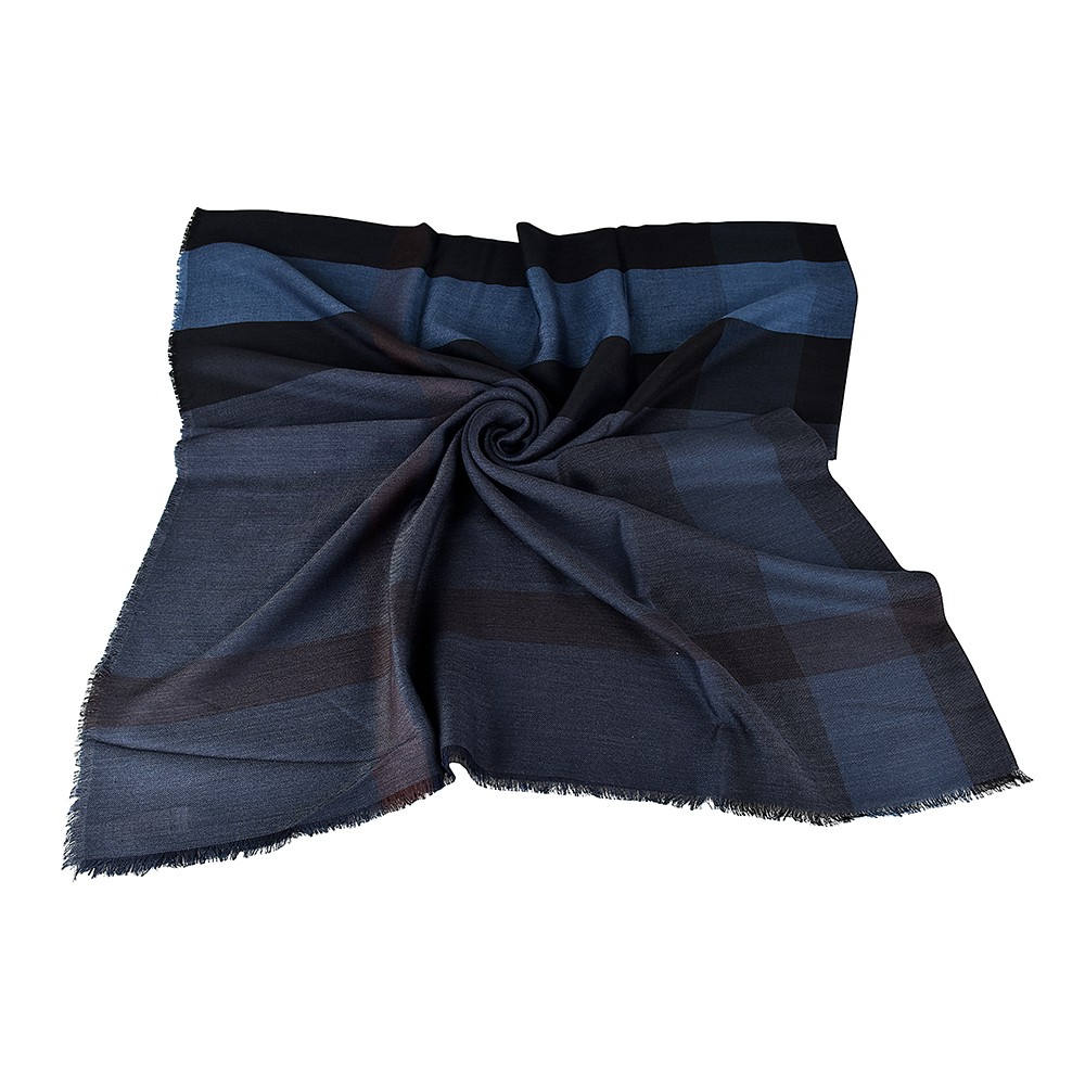 BURBERRY格紋造型輕盈羊毛蠶絲圍巾(海軍藍)