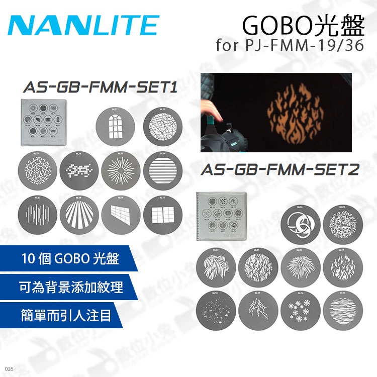 數位小兔【Nanlite 南光 AS-GB-FZ60-SET1 SET2 Forza60投影頭用 GOBO 圖案組】光盤