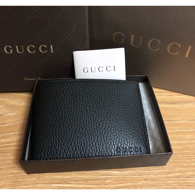 全新 Gucci 牛皮 黑色 咖啡色 加長 男用 基本款 短夾 皮夾 荔枝紋 多信用卡 保證真品 正品 防刮 薄型 特價