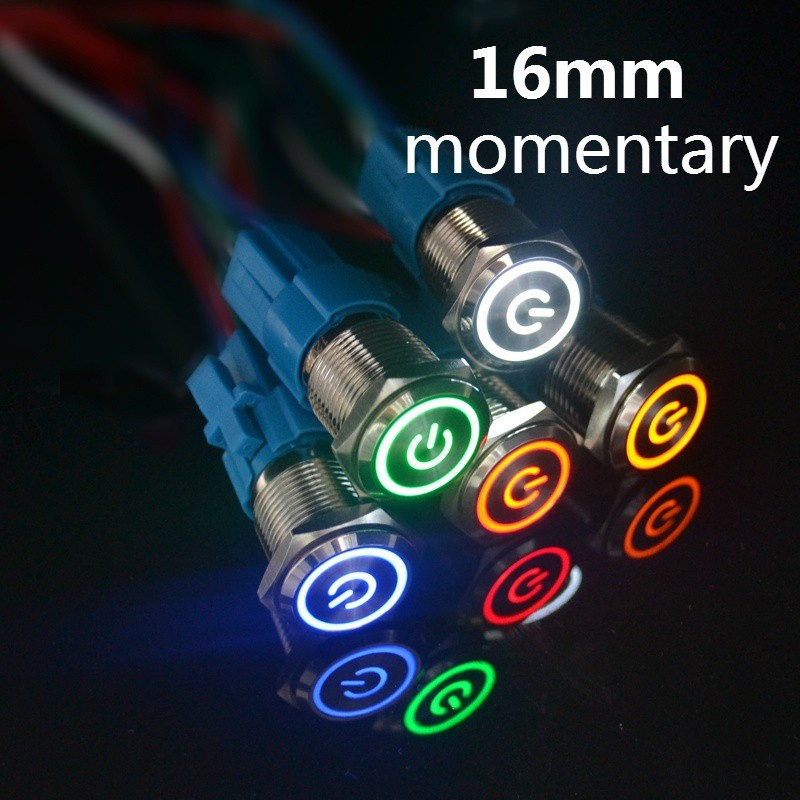 16mm平頭瞬時自複位按鈕防水led金屬開關