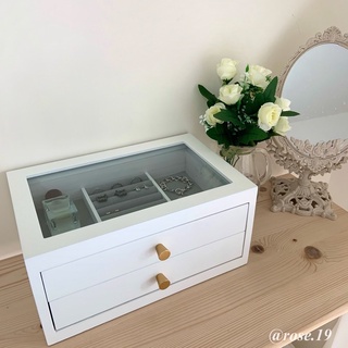 𝐑𝐨𝐬𝐞.𝟏𝟗 臺灣現貨+白色/胡桃木色實拍🤍歐膩化妝臺必備！質感原木雙層三層飾品收納櫃｜收納盒香水收納