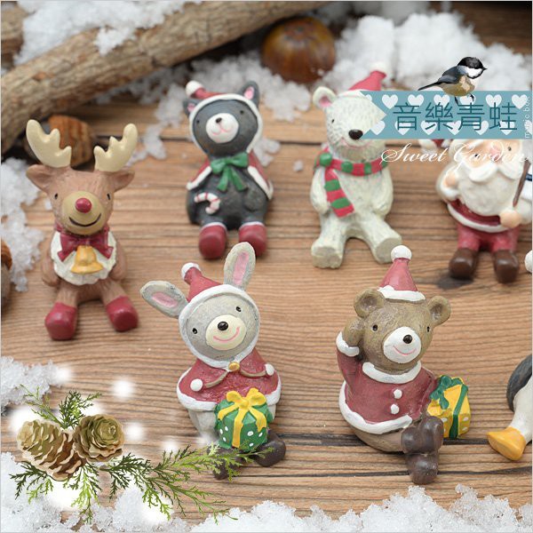Sweet Garden, 聖誕仰望天空小動物擺飾 音樂盒DIY 娃娃屋 微景觀配件 聖誕禮物 熊 貓 企鵝 鹿 兔