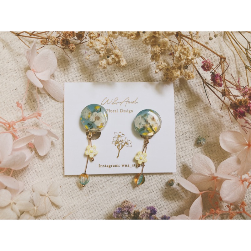 夏日青色漸層花朵耳飾真花耳飾 蝦皮購物