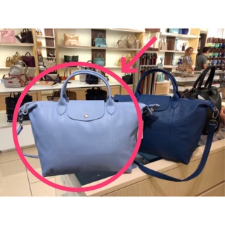 LONGCHAMP LE PLIAGE CUIR藍紫色小羊皮短柄斜揹水餃包 摺疊手提包 斜背包（中）