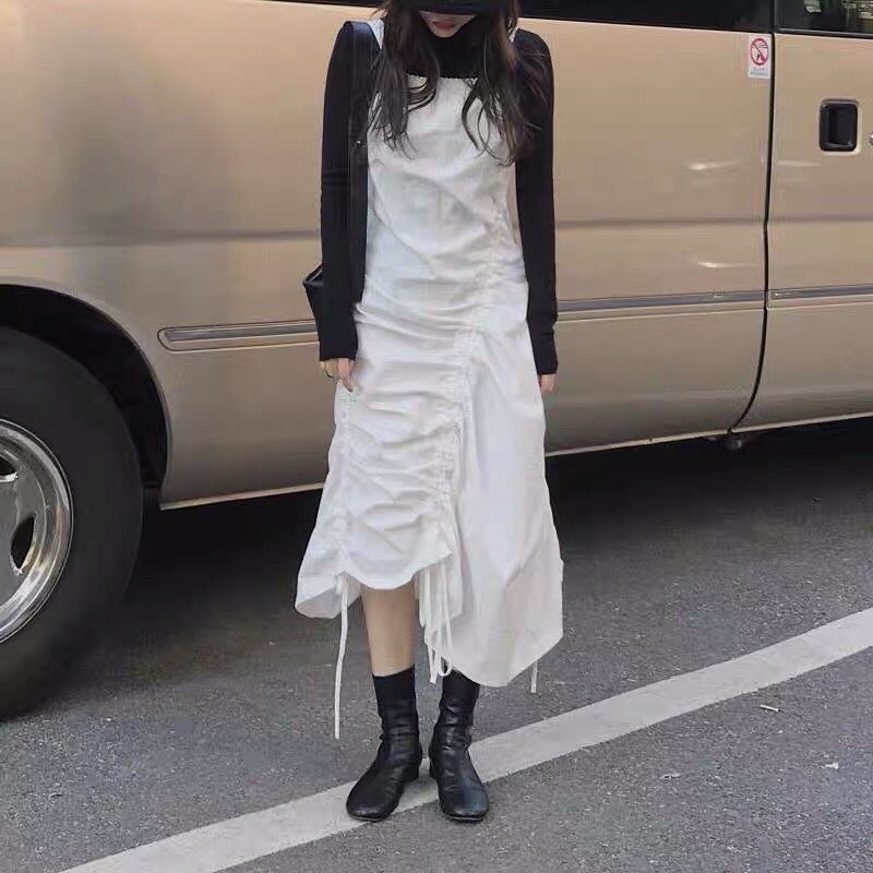 韓國小眾設計法式復古褶皺連衣裙