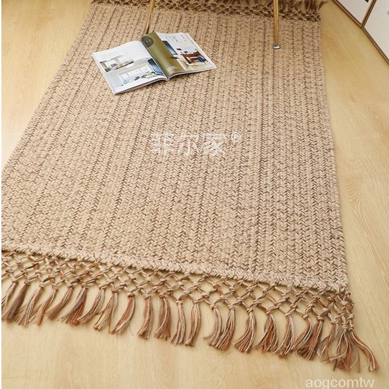 波西米亞風傢地毯簡約北歐臥室民宿編織毯傢用黃麻風流蘇菲爾手工 RVWE