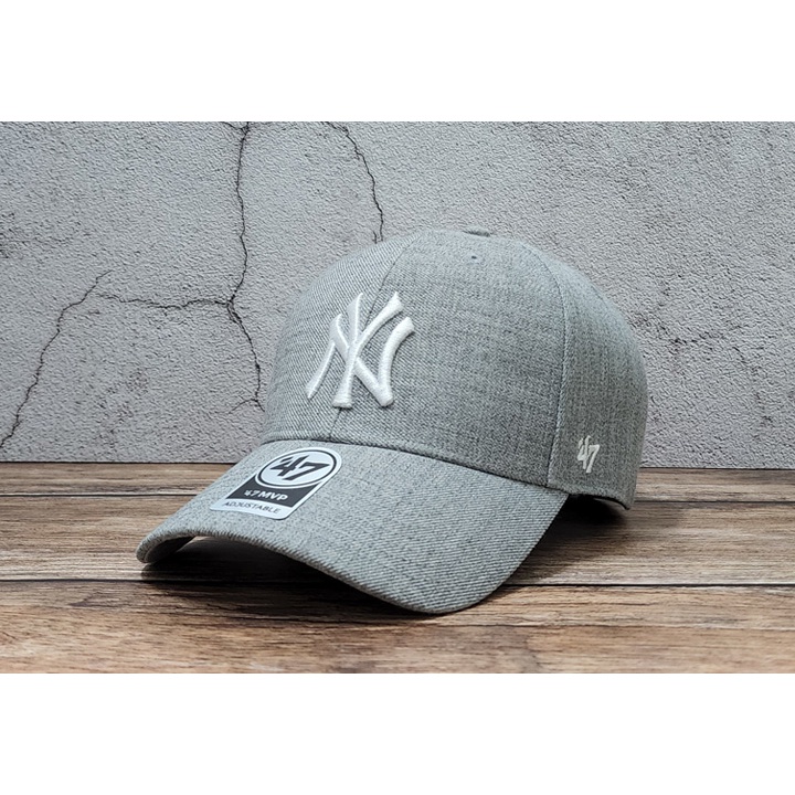 蝦拼殿 47brand MLB紐約洋基隊 NY LOGO灰色底白字棒球帽 硬版 魔鬼氈  男生女生都可戴