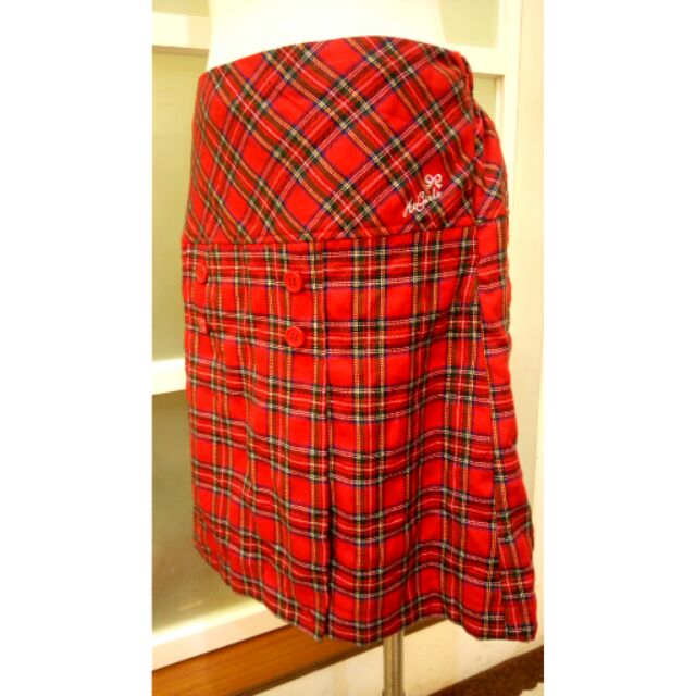 HANG TEN毛料蘇格蘭紅色格子裙