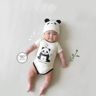 現貨🐼夏季款韓版嬰幼兒男女寶寶熊貓包屁衣 短袖包屁衣 爬服 含帽子 有可愛小尾巴 熊貓印花